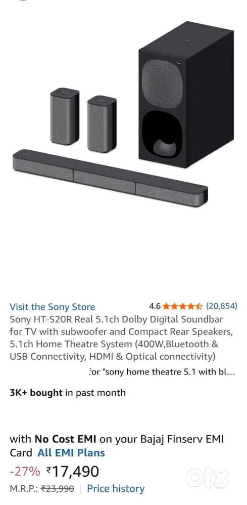 SONY 5.1 CHANNEL HONETHEATRE LATEST WITH  SUBOOFER 1 BAR 2 SPEAKERS