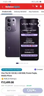 vivo t4x 128/6 purple colur 2days old. No activate