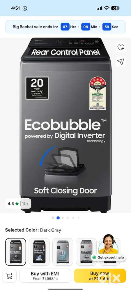 New Samsung top load 9kg automatic washing machine not lg bosch ifb mi