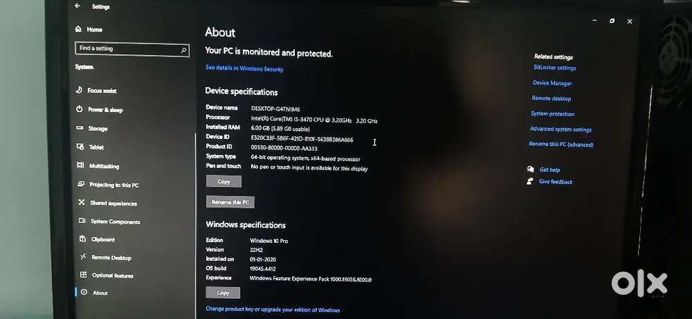 Core i5 Desktop PC  6GB RAM  256GB SSD + 500GB HDD  Windows 10 Pro