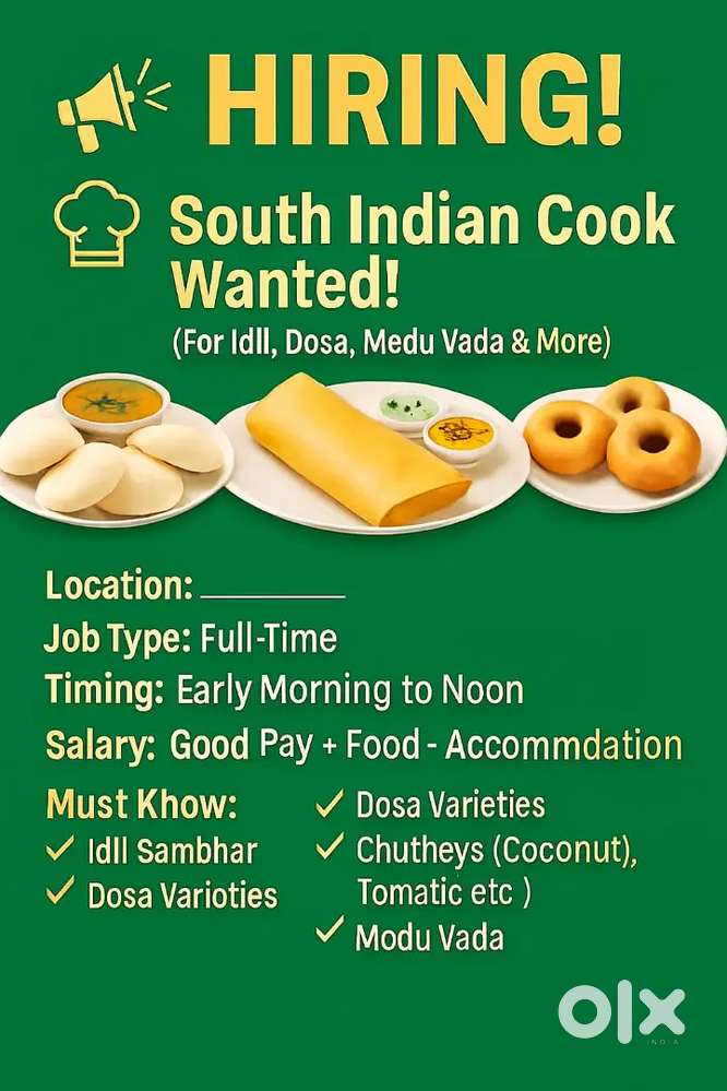 Hiring South Indian Cook