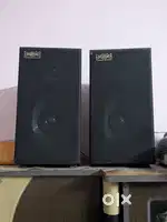 Wooden speakers with amplifier.