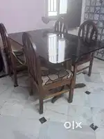 4-Seater Dining Table – Wooden Finish with Glass Top