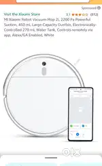 MI Xiaomi Robot Vacuum-Mop 2i, 2200 Pa Powerful Suction, 450 mL L