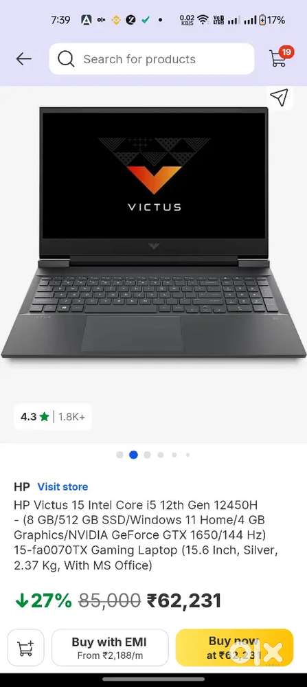 Victus gaming laptop just 1 year old with box and original charger
