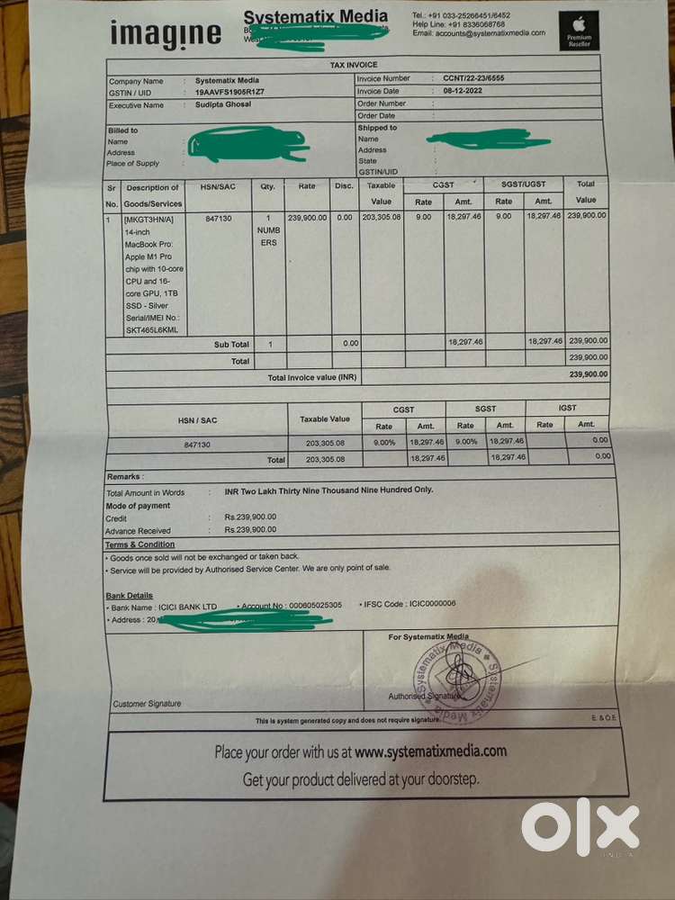 MacBook Pro M1 chip 16GB RAM,14 inch display