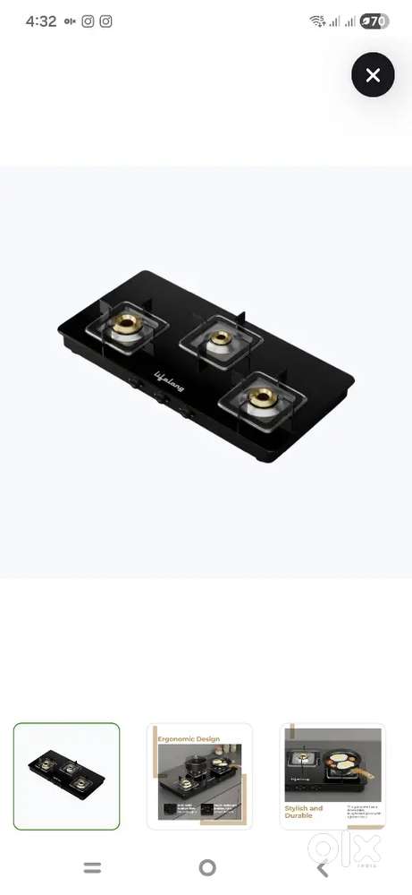 3 burner gas stove ( black colour )mirror look