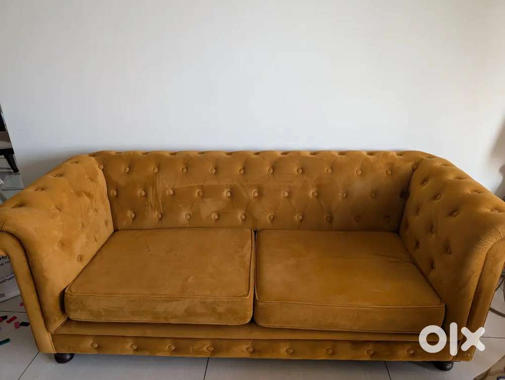 Henry 3+1 SeaterSofa (velvet, Chestnut Brown), Wooden Street 2yo