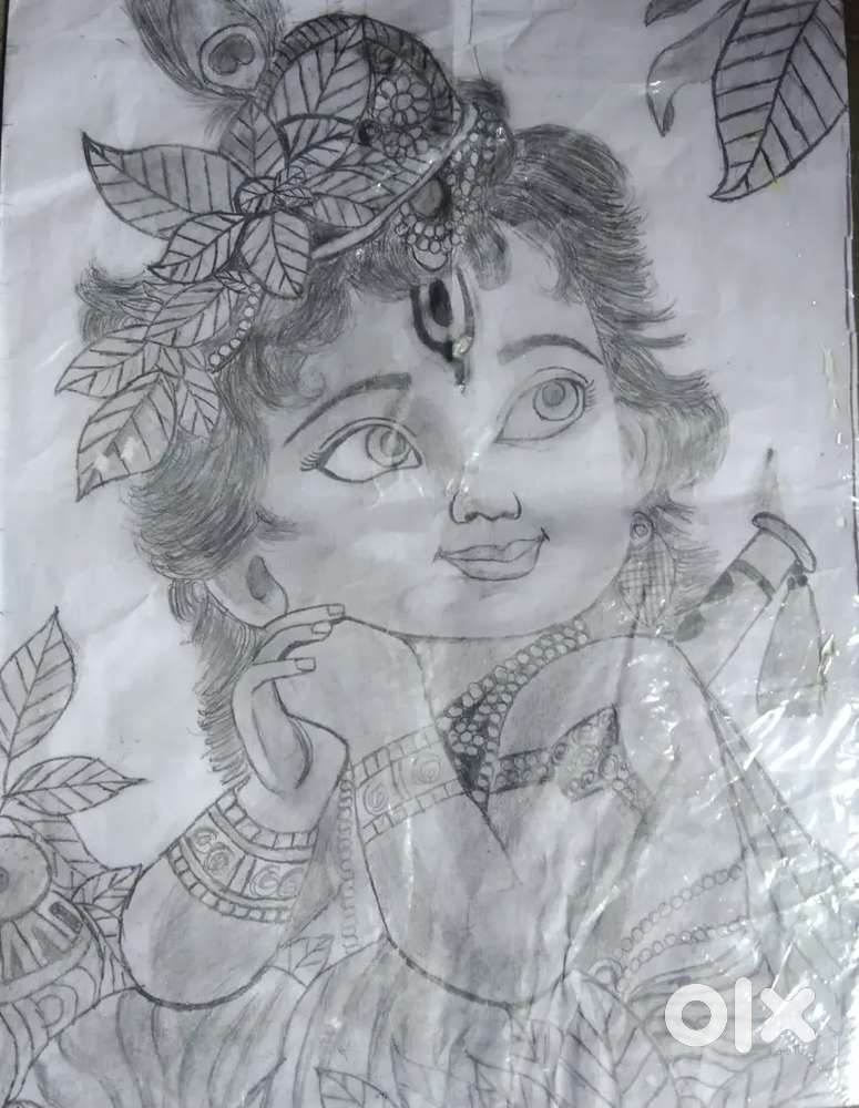 Little Krishna drawing made of graphite pencils