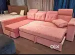SOFA CUM BED PINK COLOUR! CAN BE CUSTOMIZED IN COLOUR AND FABRIC.