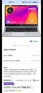 Acer aspire 3 AMD ryzen quad core 7330U