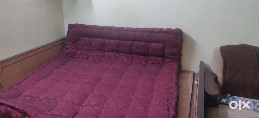 Queen Size Bed with Cotton Mattress & Cushion – 6 Months Old, Like New