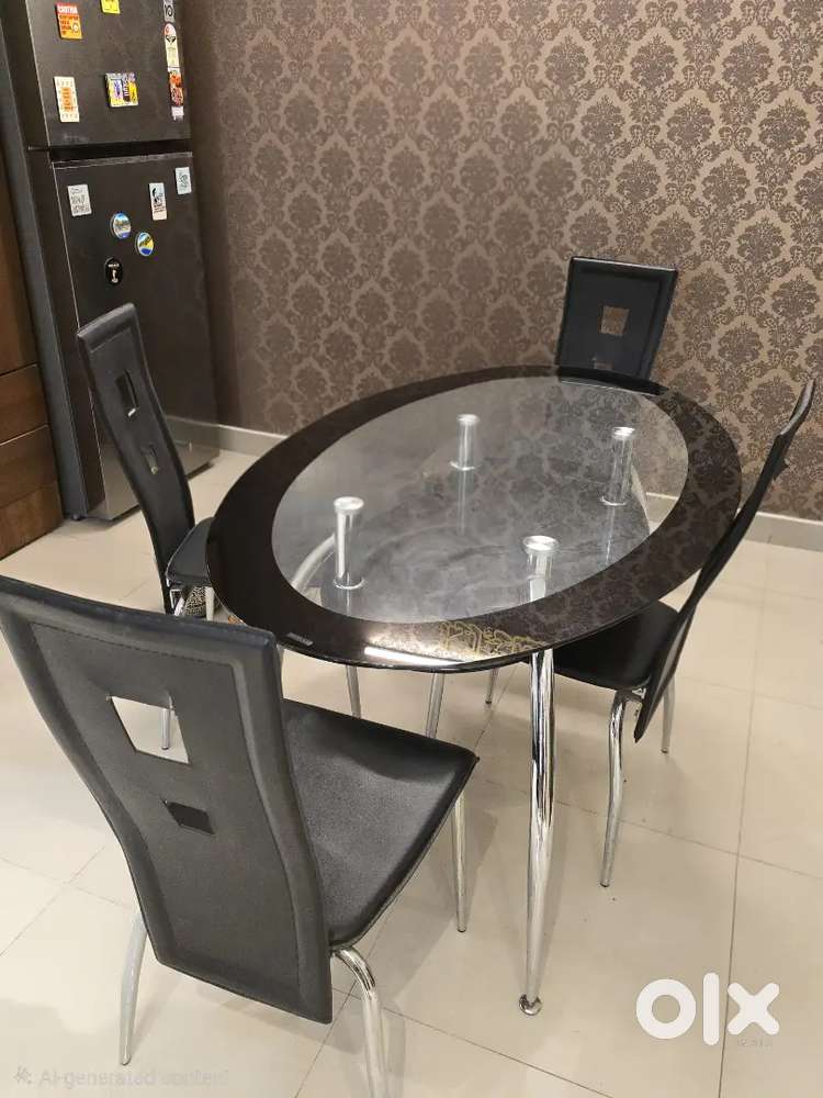 Four seater oval glass dining table with chairs
