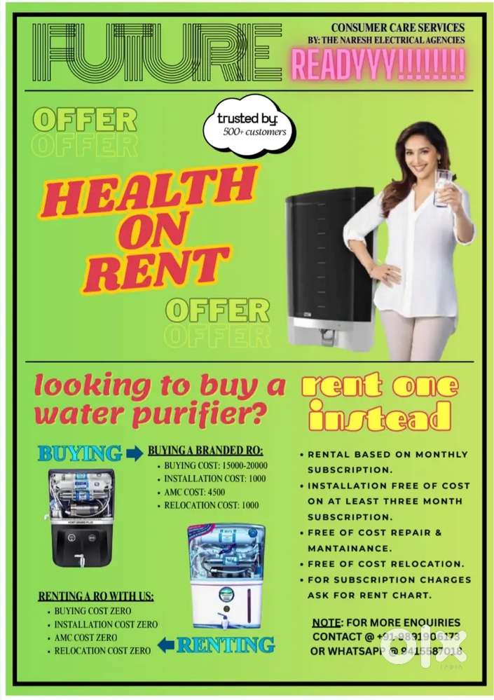 Water purifier on rental.