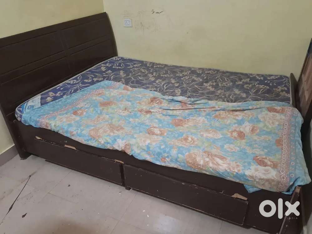 Queen bed with storage and mattress ( slight damage)