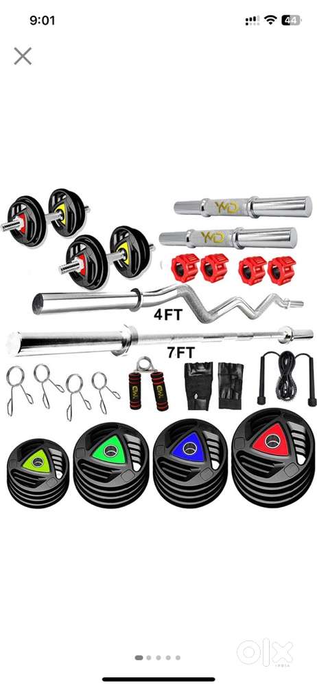 30 kg rubber plate with 1 curl rod (5 ft)and 1 staright rod (7ft)