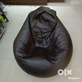 Dark Brown PU Leather Bean Bag Filled With Beans (XXL)