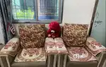 5 seater sofa set with table ,double bed, almira, shop parda
