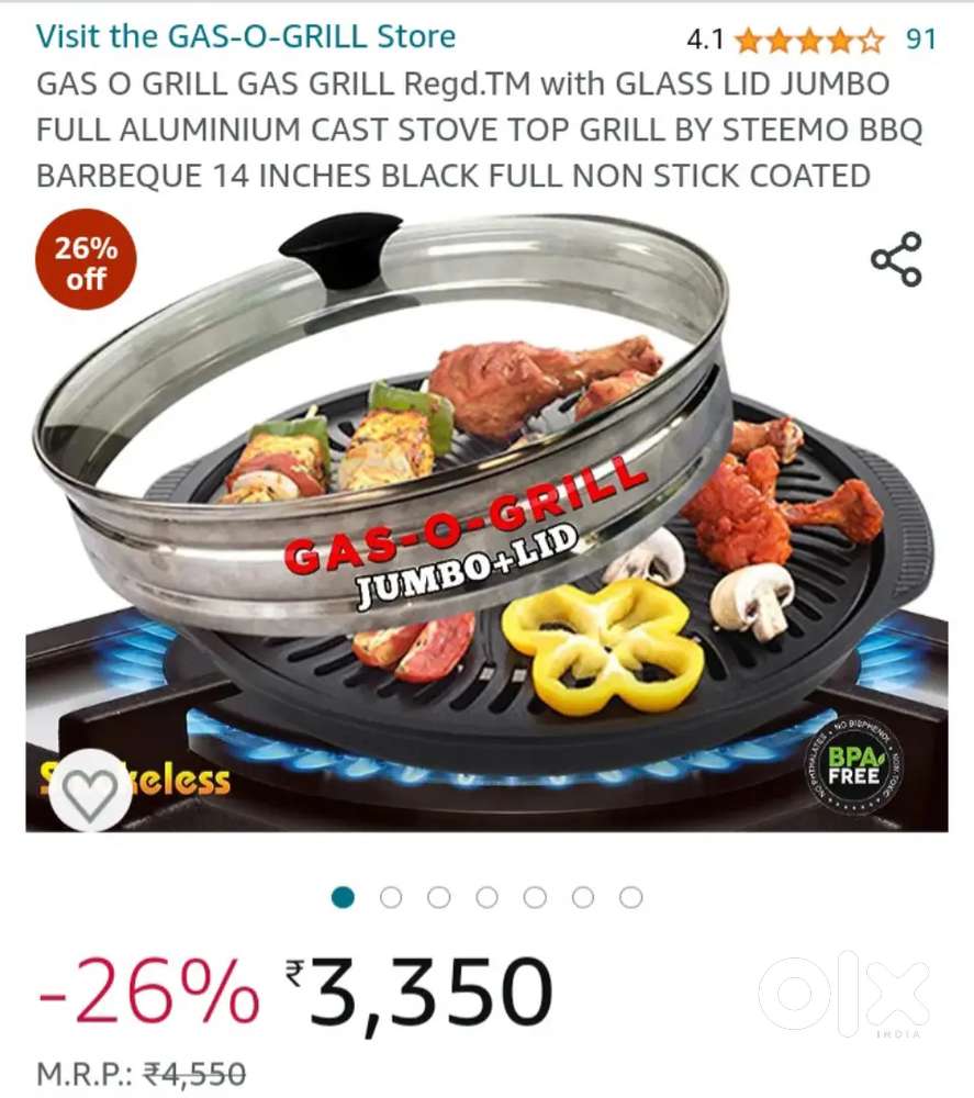 Aluminum cast stovetop grill with jumbo glass lid