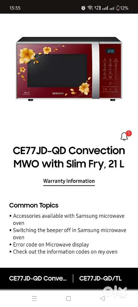 Samsung 21L Convection Microwave oven