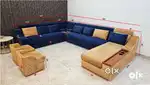 Custom-Made L-Shape Sofa Set with Recliner, Storage, charger-1 yr Old