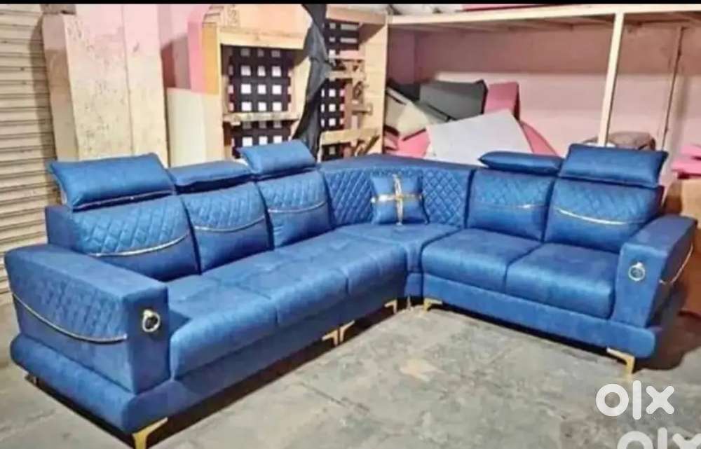NEW PREMIUM QUALITY L TYPE HEAD REST DIAMOND STRECHING MODEL SOFA SET