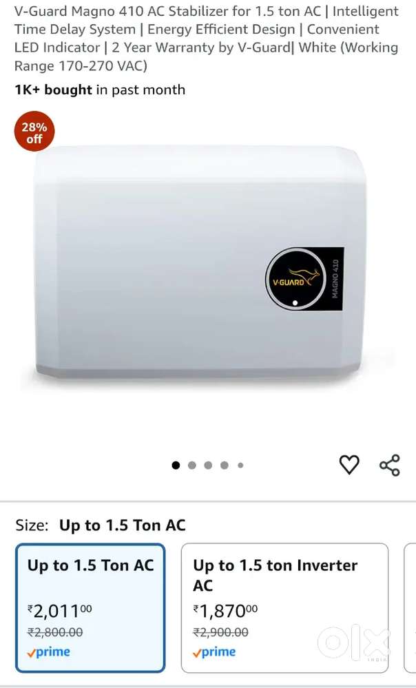 Selling Sealed packed Vguard AC stabilizer 1.5 ton AC