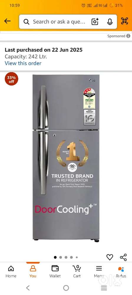 LG refrigerator 242 litres