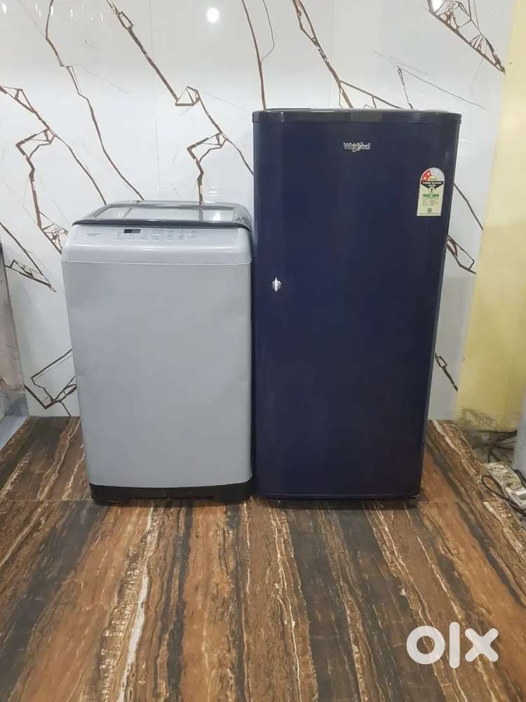 Whirlpool single door refrigerator and Samsung top load washing machin