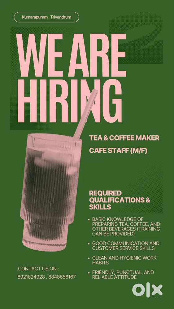 Looking for tea & coffee maker/cafe staffs