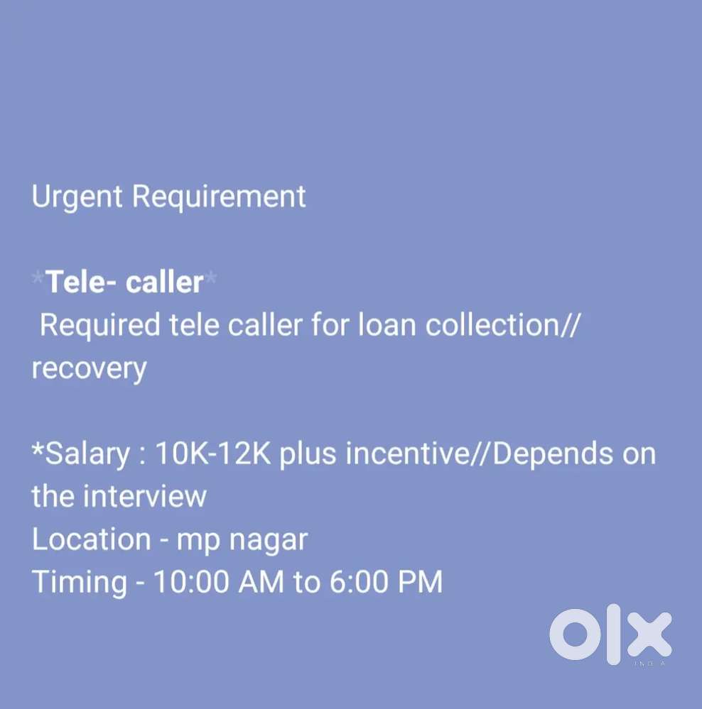 Required tele caller for loan recovery