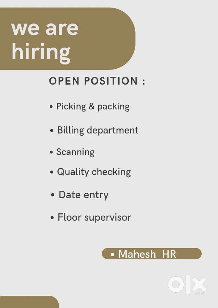 WE ARE HIRING FOR EXECUTIVE SUPERVISOR FOR WAREHOUSE