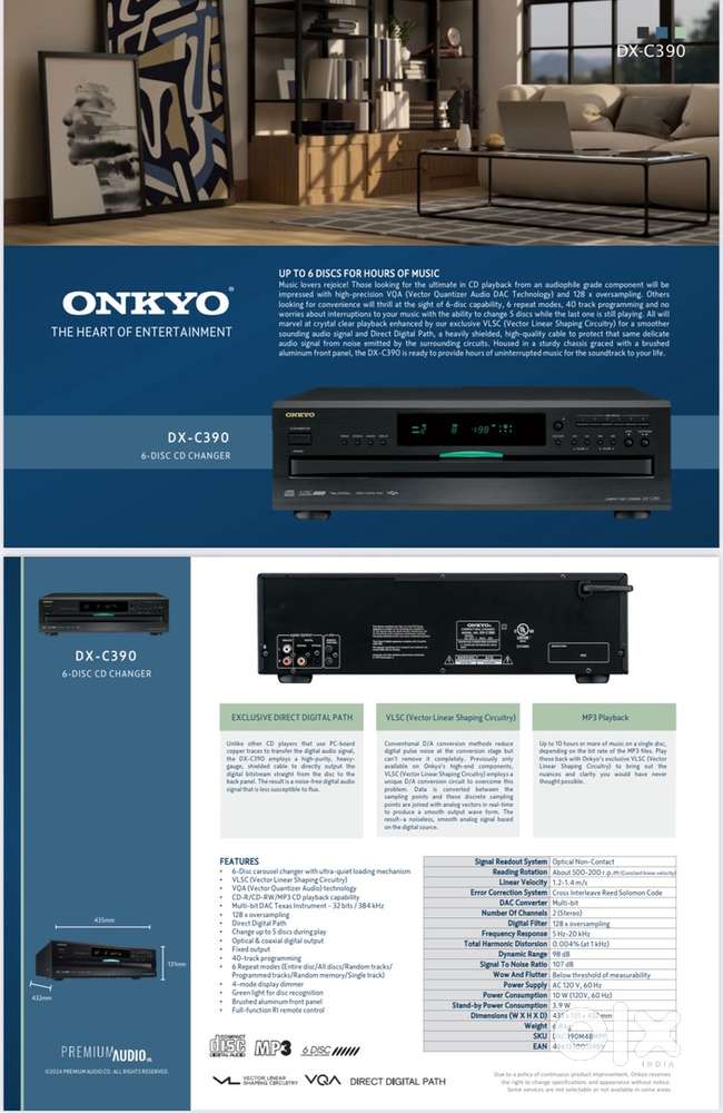 Onkyo 6 Cd changer DX C 390 S ( silver colour )