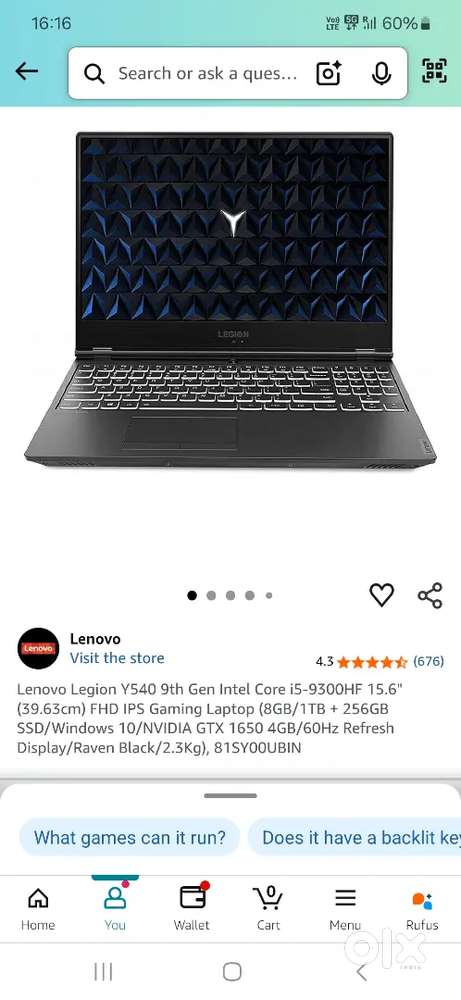 Lenovo Legion Y540 i5 9th Gen Laptop