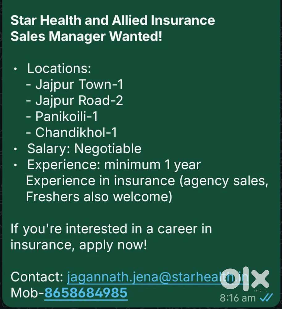 Sales manager (Star health insurance)
