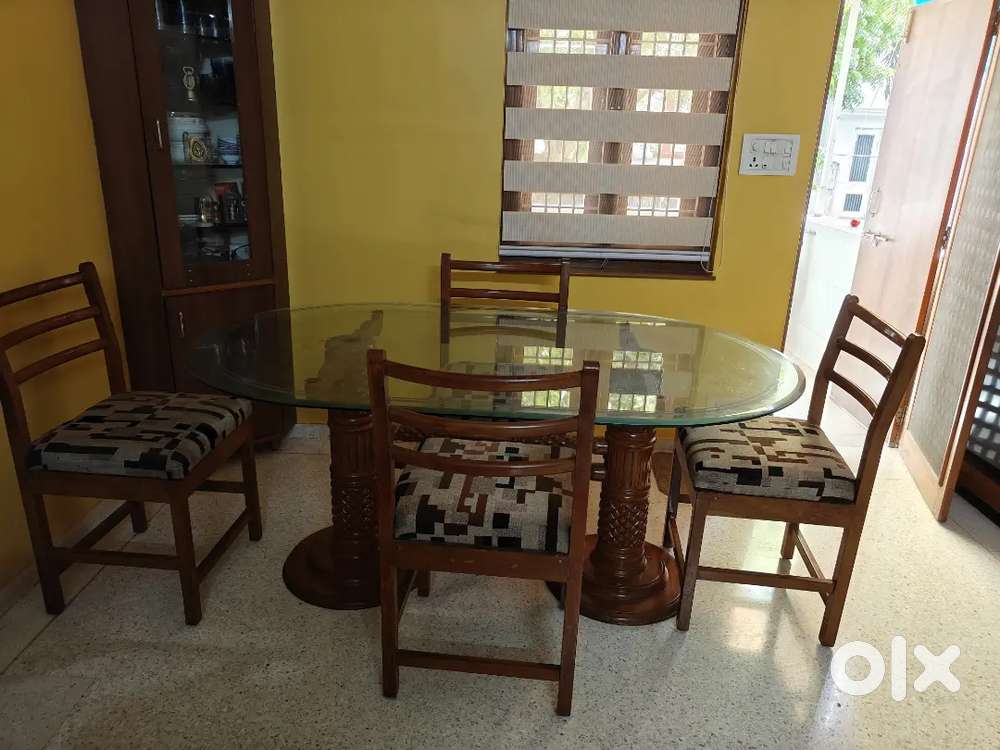 Solid Sag Wood Dining table with glass top and 4 Seater