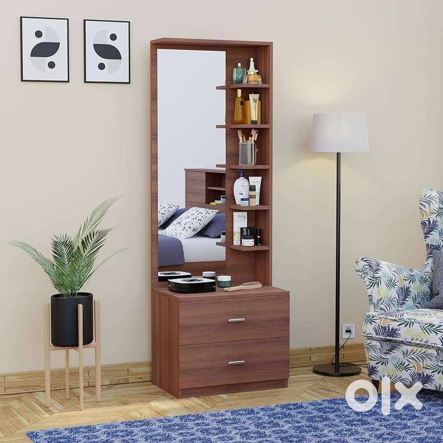 Engineered Wood Dressing Table with Mirror and Storage