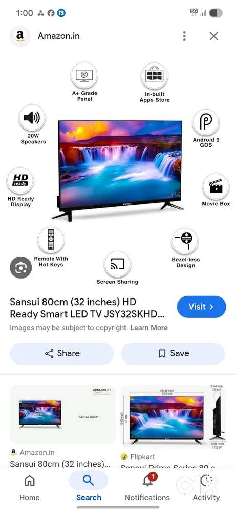 Sansui led 32 inch new condition not use android hai