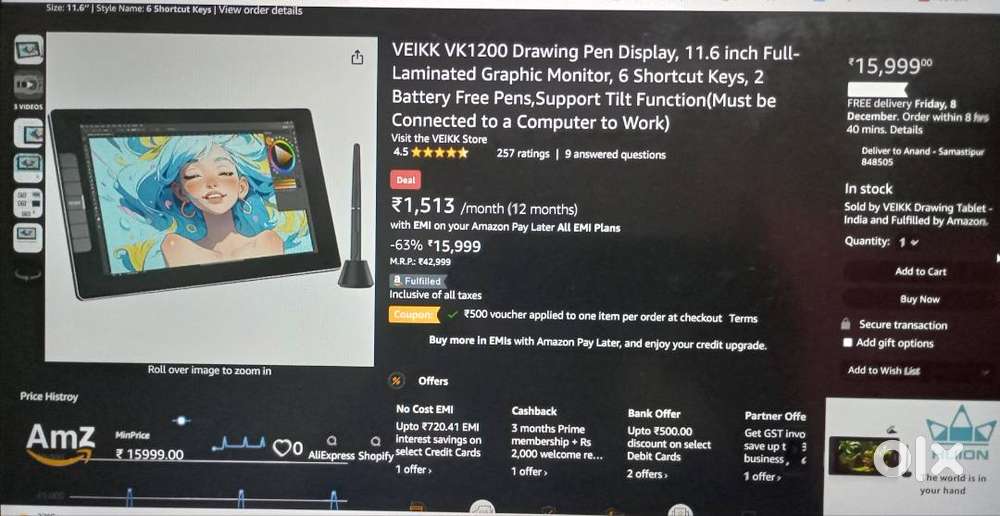Veikk Graphic display tablet 11.6 inch, 20 Days old