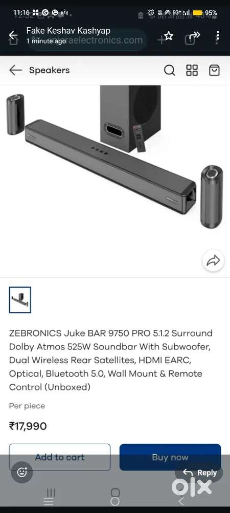 Zebronics juke bar 9750 pro 525w speaker