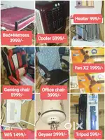Cooler, Fans, Geyser, Heater, bed with mattress, gaming chair