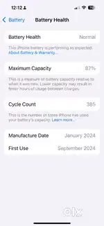 I Phone 15, 128 GB, Black colour, Battery health 87%, scratch less