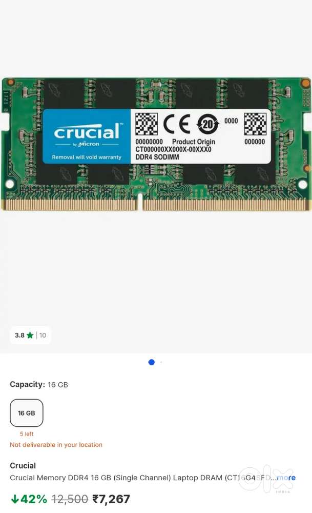 Crucial memory DDR4 16 gb
