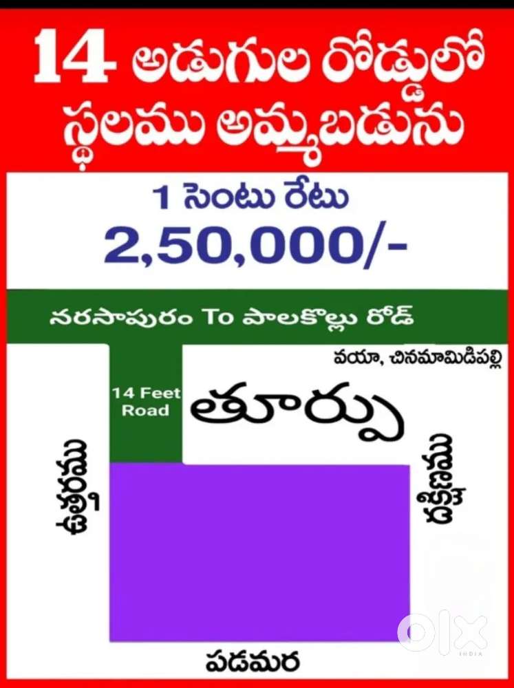 total 50 cents land for sale Each cent 2,50,000.