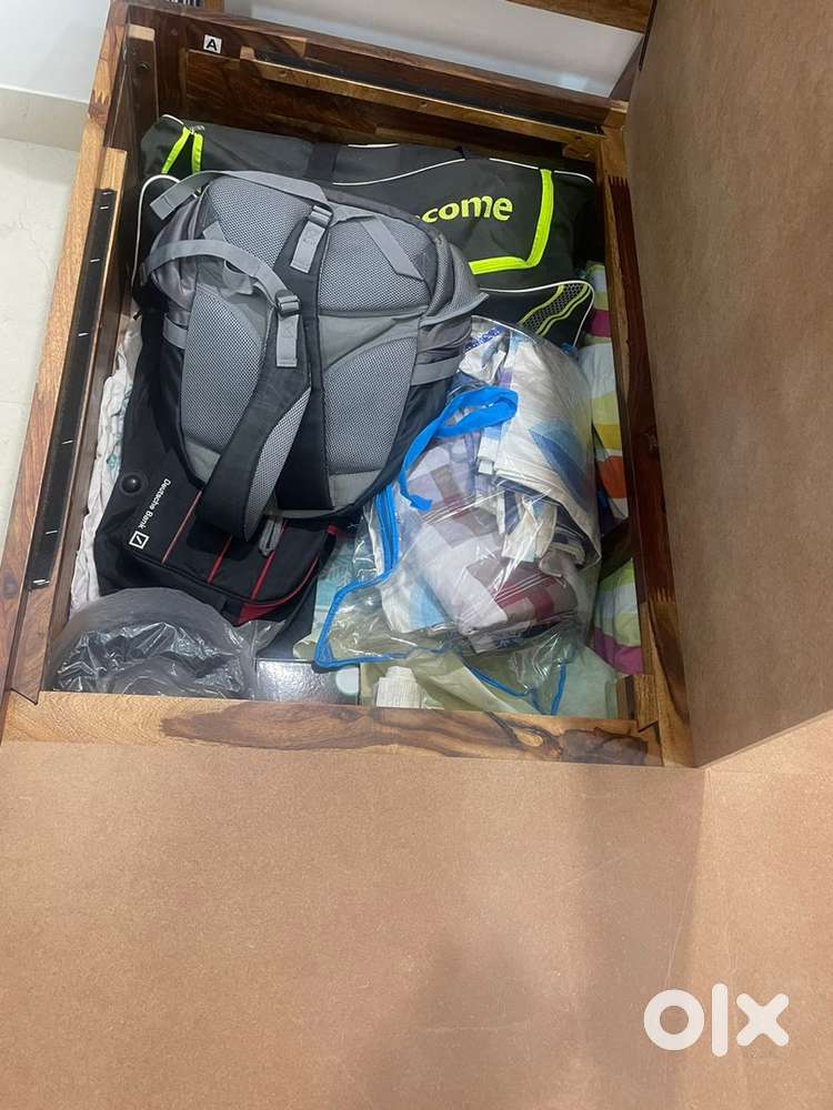 Original Sheesham Wood Queen Bed with Box Storage