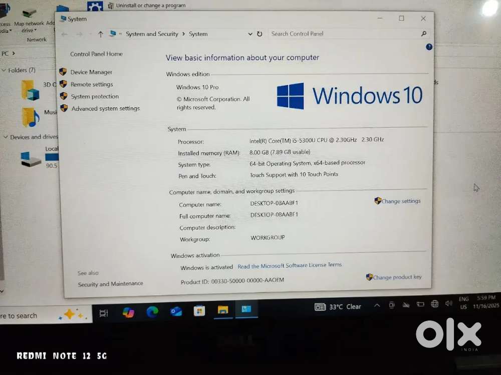 Dell I5 laptop,  8 GB , 500 GB HDD, very good condition