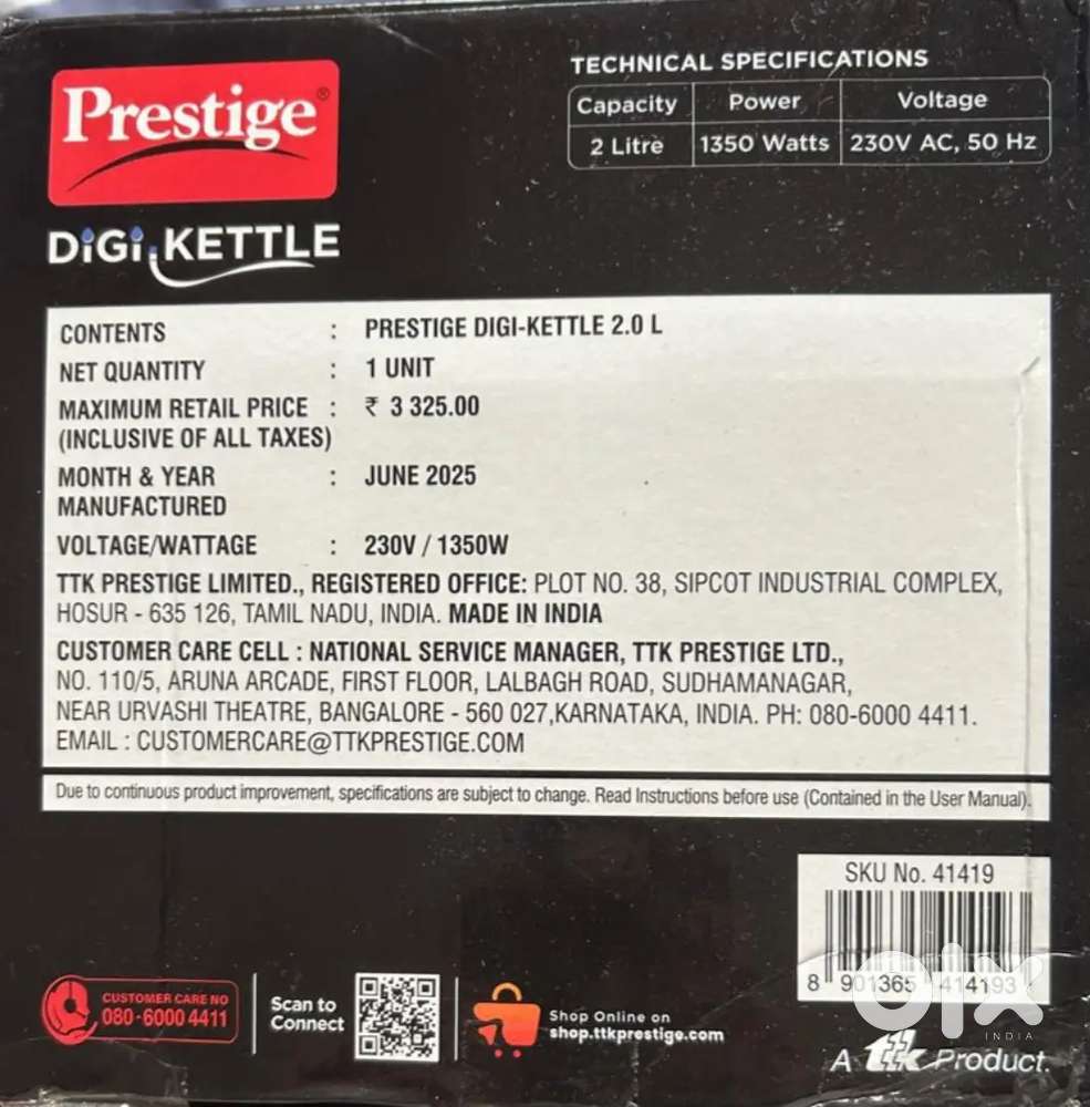 Prestige Stainless Steel Digi Kettle 2 L With 4 Preset Modes