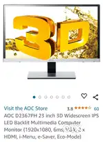 AOC D2367pH 23inch 3D widescreen ips  LED multi medi monitor Rs 11,000