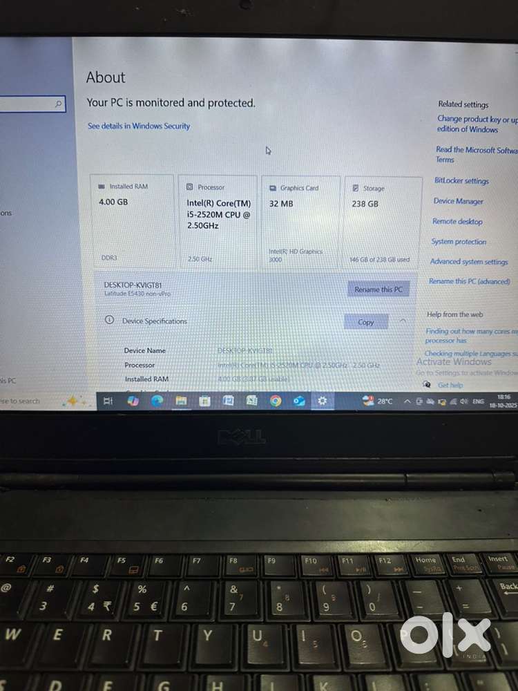 Dell laptop e5430 with 250gb ssd  intel i5 processor