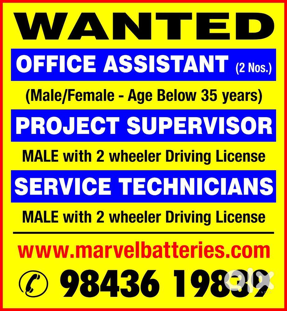 Office Assistant with 2Wlr Driving License age lomit 35Yrs